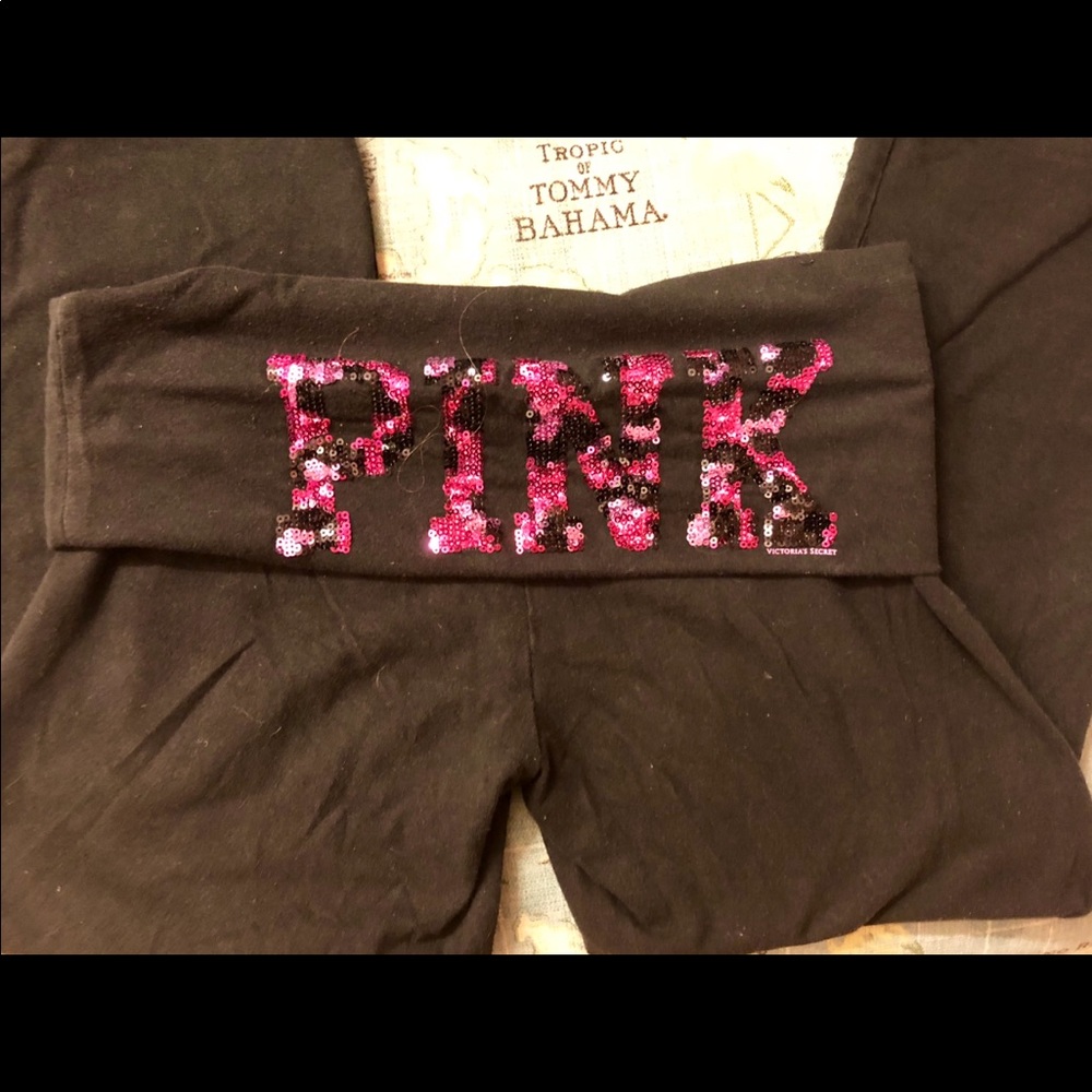 Pink Victoria secret sequins yoga pants capris